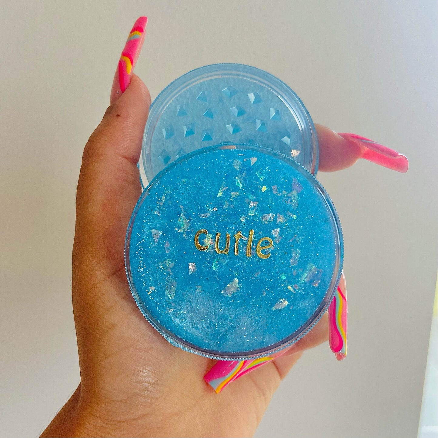CUSTOM PERSONALISED GRINDER 'Princess' 'Baby Girl' 'Cutie' - Blue Glitter Holographic Grinder - Any Name Customisable - Perfect Stoner Gift
