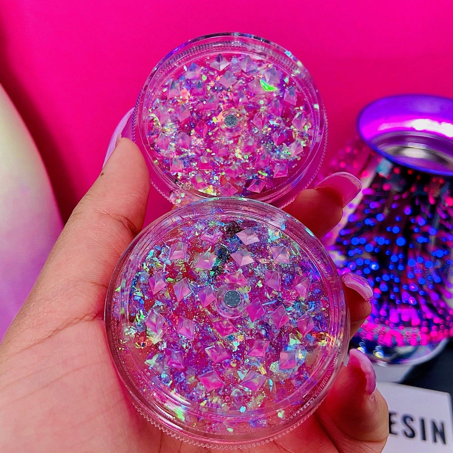 Pink Glitter Grinder - Cute Grinder - Grinder Gift - Pink Sparkly Gift - Pink Grinder - Pink Holographic Grinder
