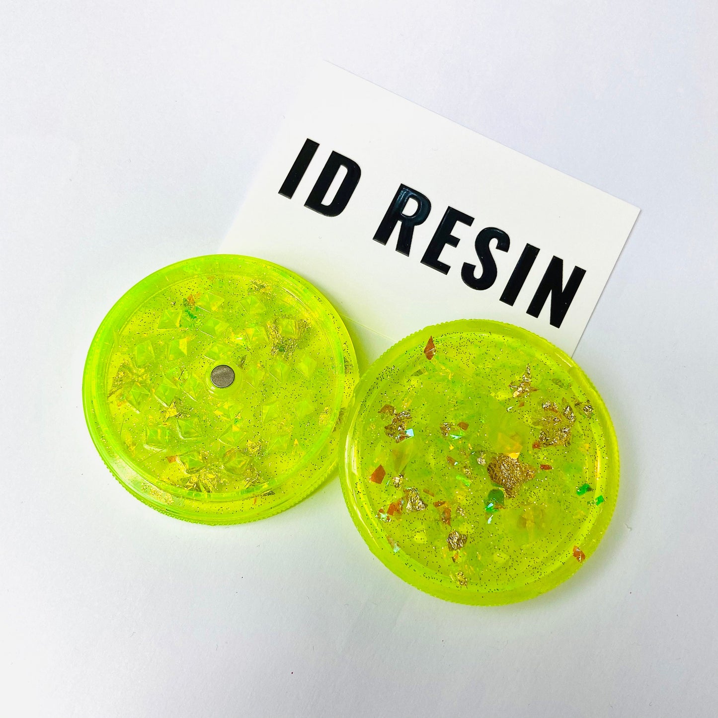Neon Yellow Glitter Grinder with Gold Flakes