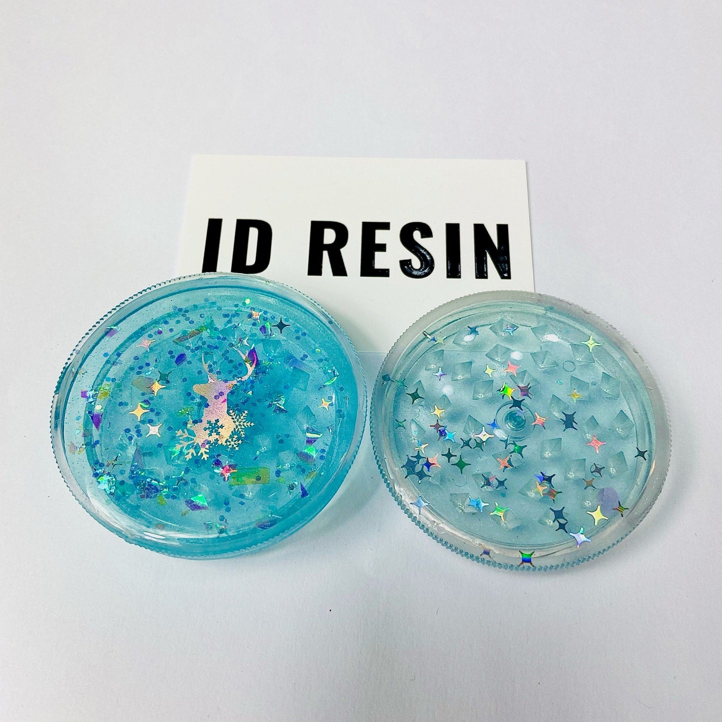 Ice Blue Holographic Stoner Grinder with Reindeer Holographic Detailing - Stoner Gift