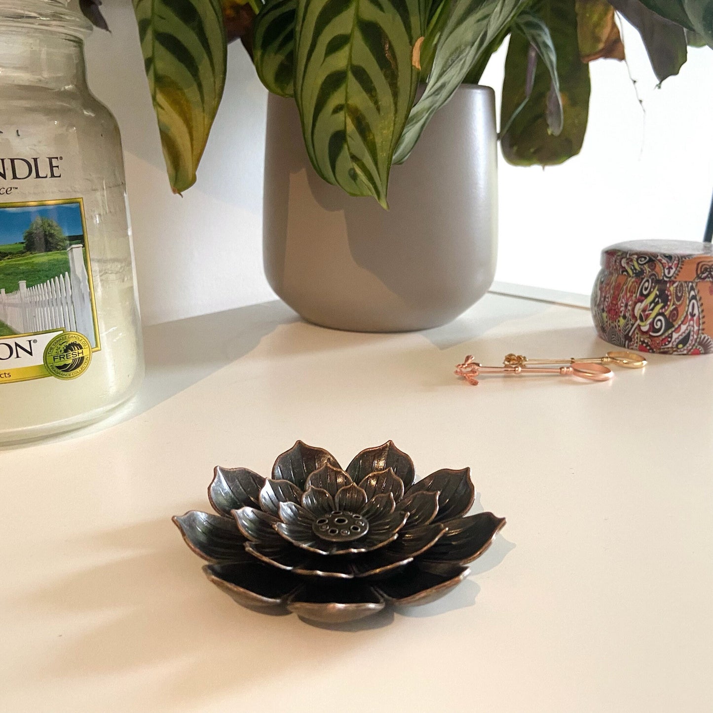 Lotus Incense Holder Metal Burner 2 Piece Set Home Decor Elegant Gift