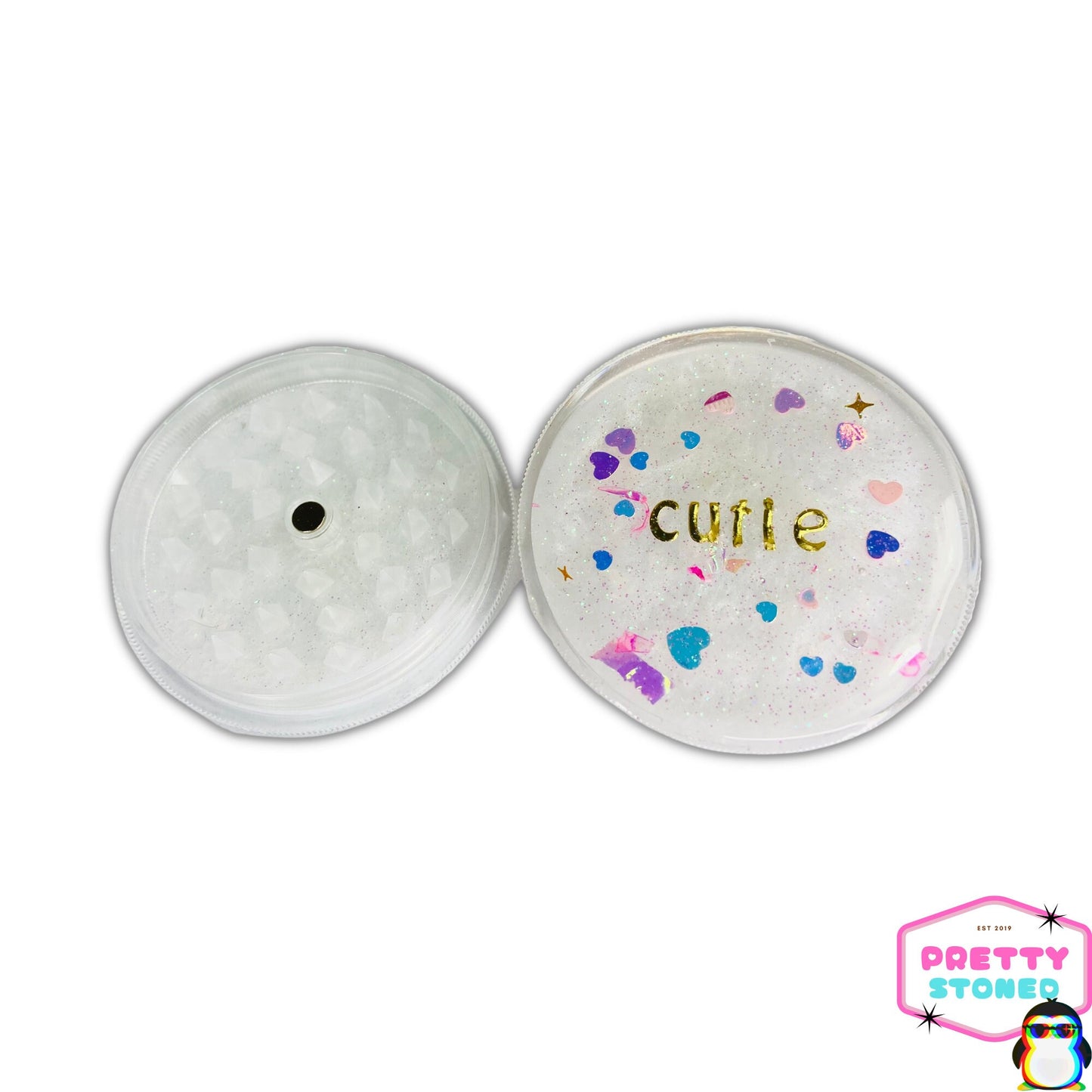 White 'Cutie' Grinder Shimmery Pink Hearts with Glitter Girly Gift Tobacco Accessories