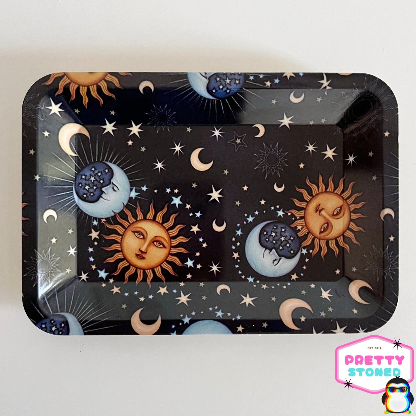 Sun and Moon Rolling Tray Gift Set - 8 Black Pre Rolled Cones - Cigarette Holder Ring - Smoking Accessories