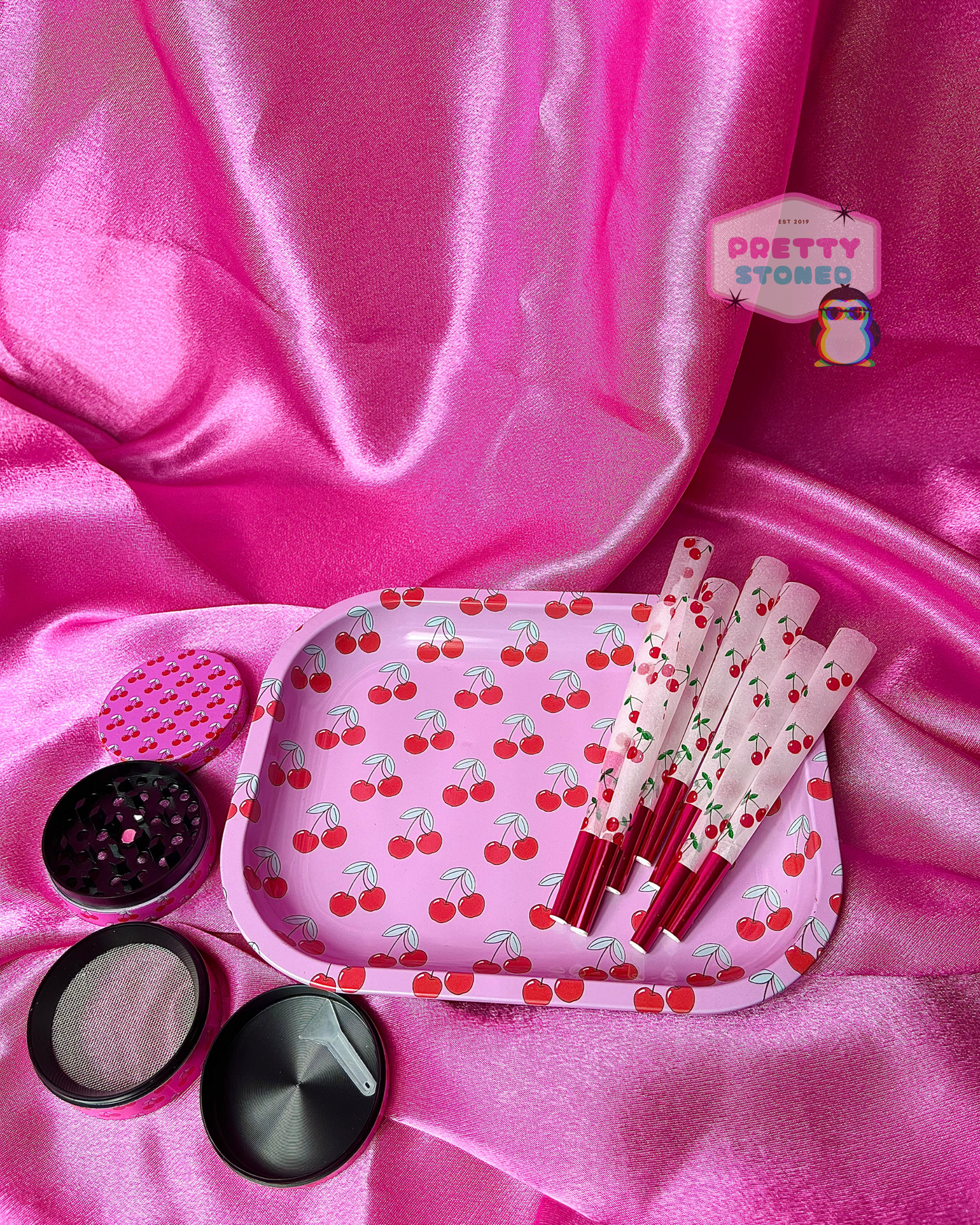 Pink Cherry Rolling Tray Set 🍒