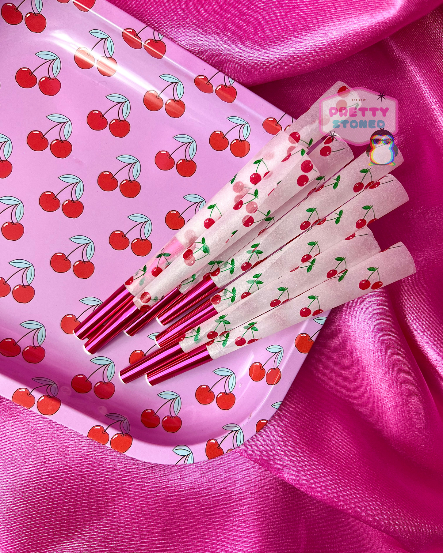 Pink Cherry Rolling Tray Set 🍒