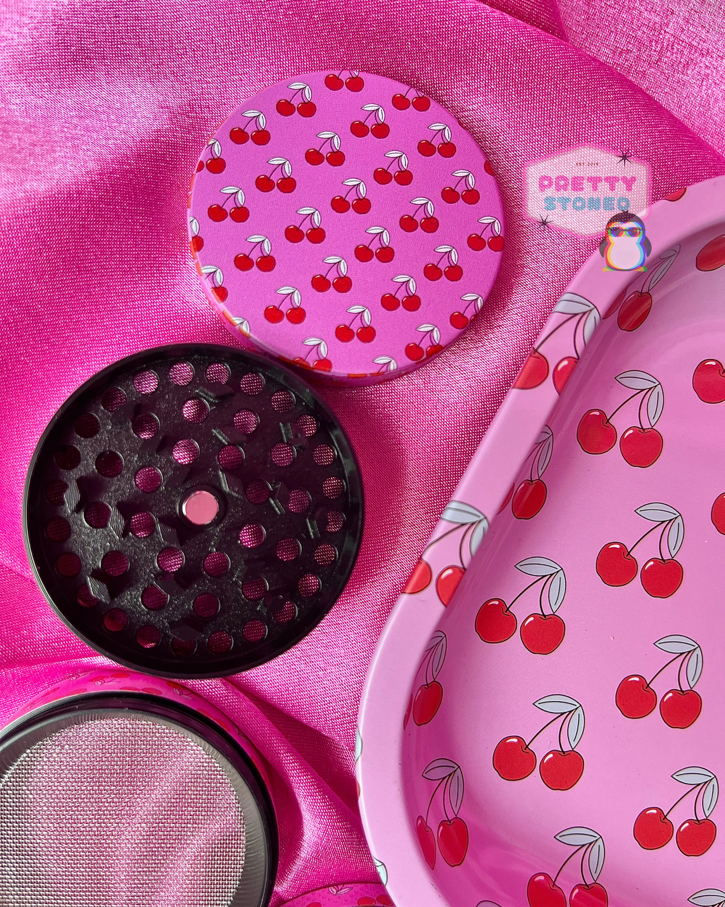 Pink Cherry Rolling Tray Set 🍒