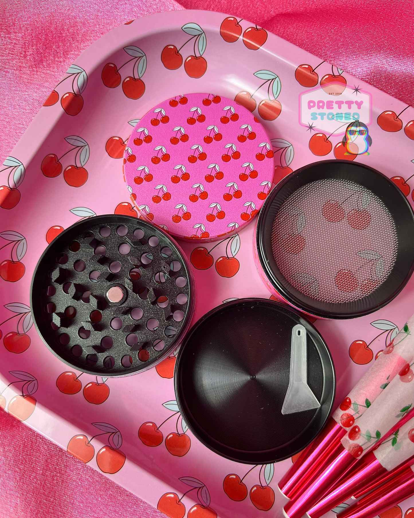 Pink Cherry Rolling Tray Set 🍒