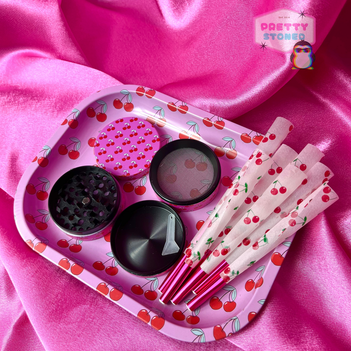 Pink Cherry Rolling Tray Set 🍒