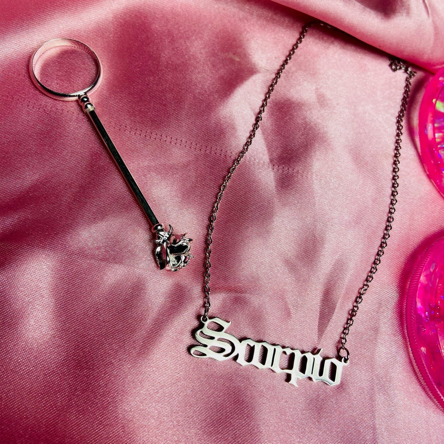 CHRISTMAS GIFT SET! Care Package Personalised Gifts for Her- Holographic Glitter Grinder - Rose/Bee Cigarette Ring Holder - Zodiac Necklace