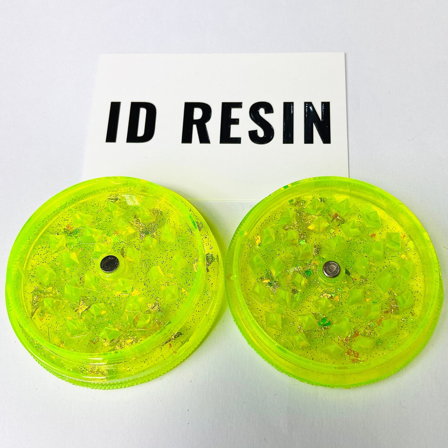 Neon Yellow Glitter Grinder with Gold Flakes