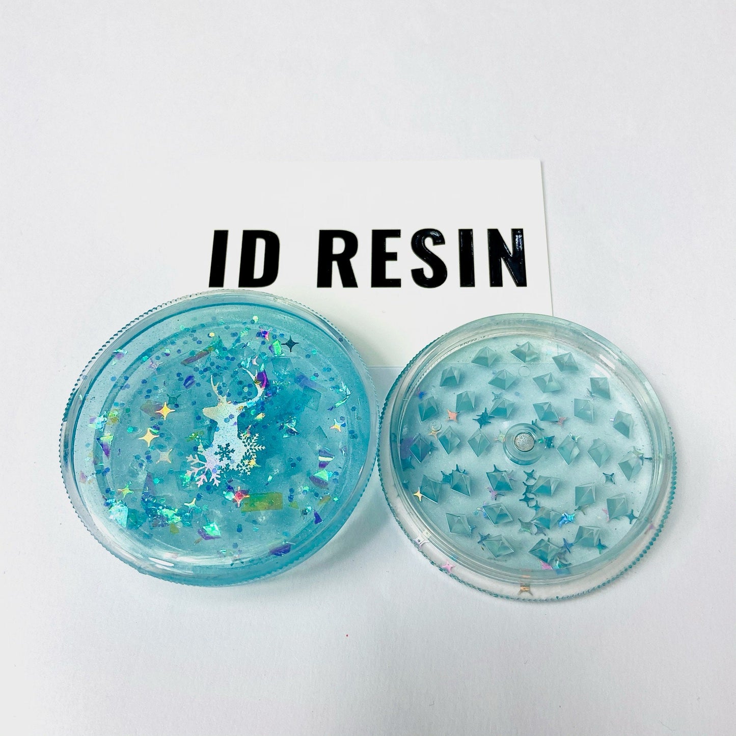 Ice Blue Holographic Stoner Grinder with Reindeer Holographic Detailing - Stoner Gift