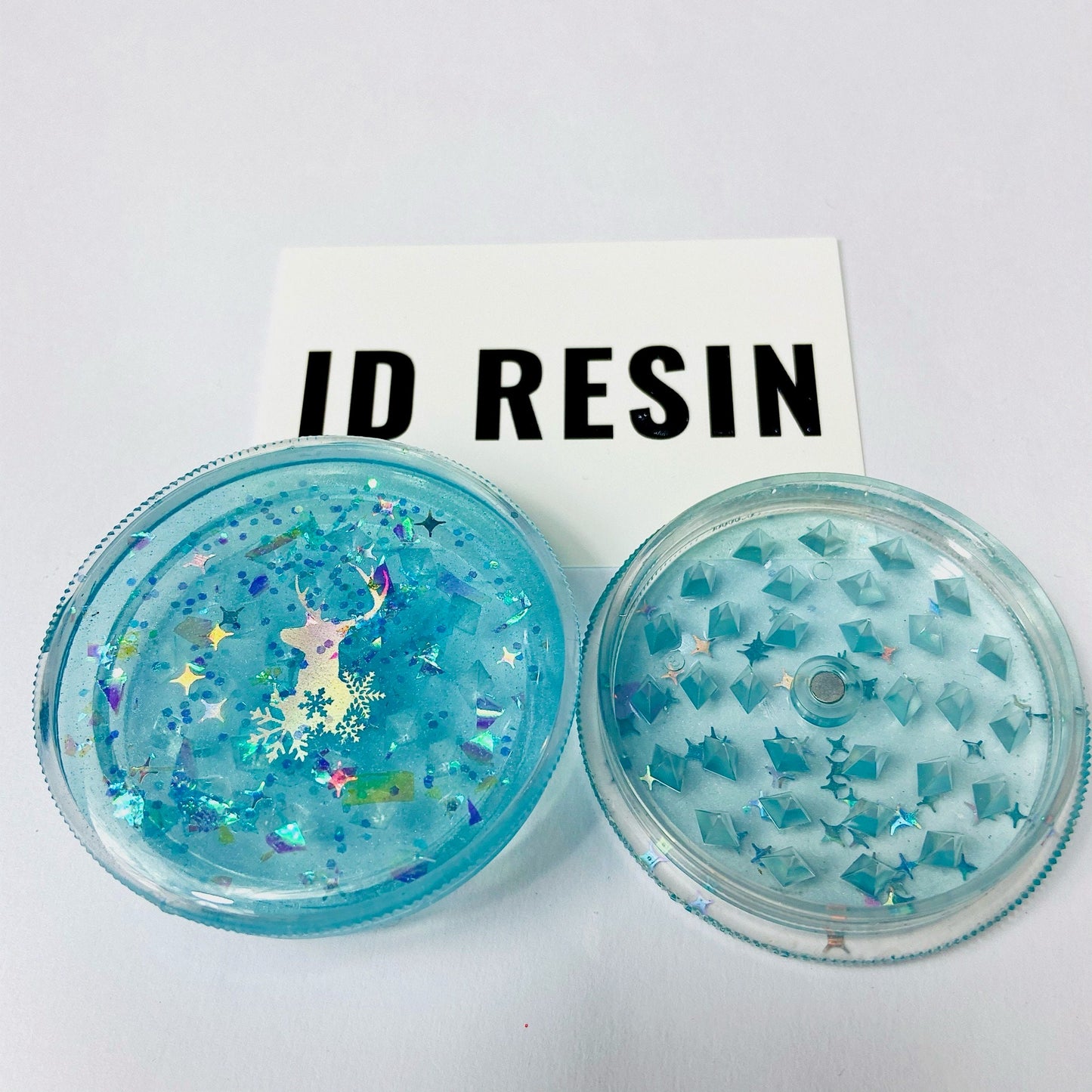 Ice Blue Holographic Stoner Grinder with Reindeer Holographic Detailing - Stoner Gift