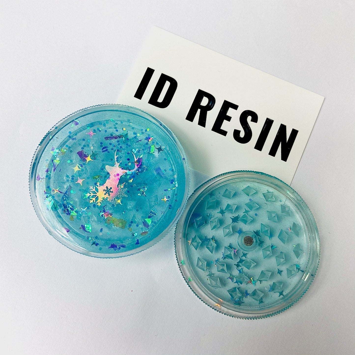 Ice Blue Holographic Stoner Grinder with Reindeer Holographic Detailing - Stoner Gift