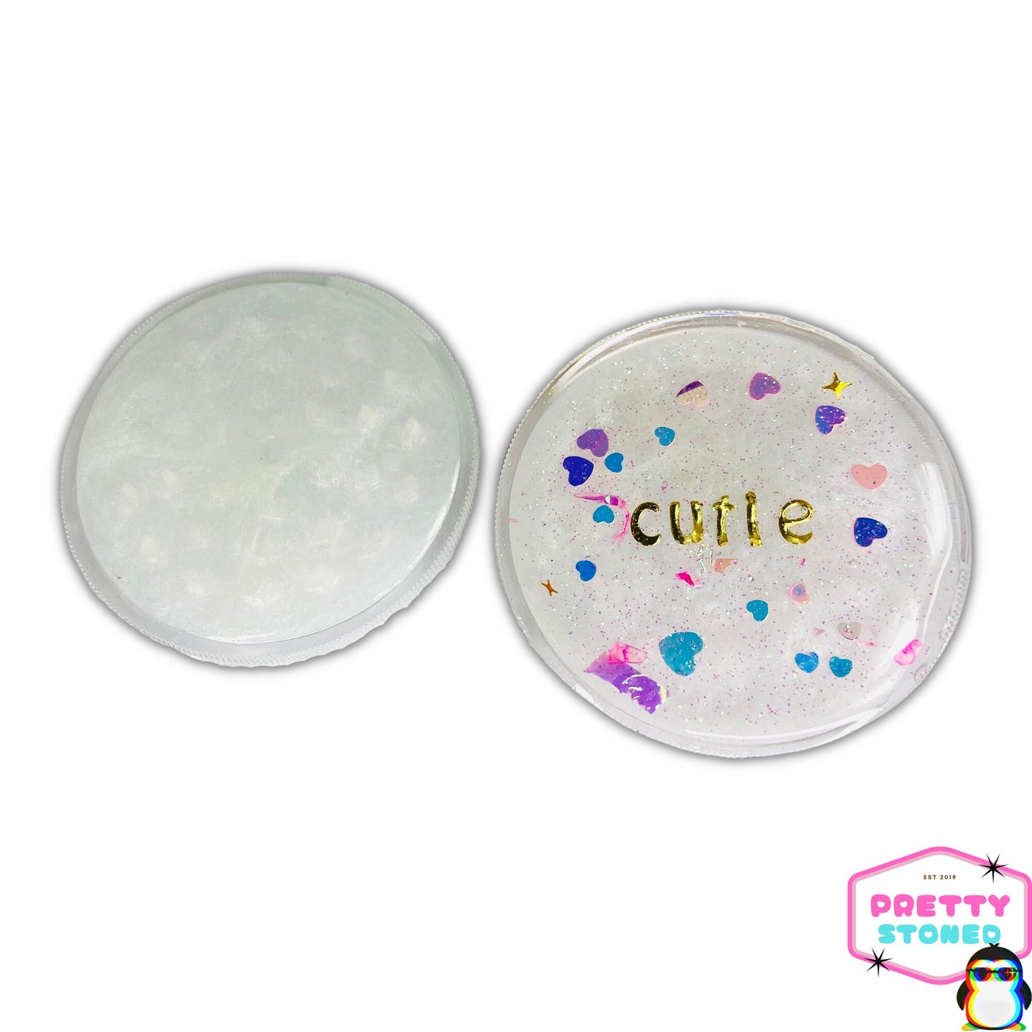 White 'Cutie' Grinder Shimmery Pink Hearts with Glitter Girly Gift Tobacco Accessories
