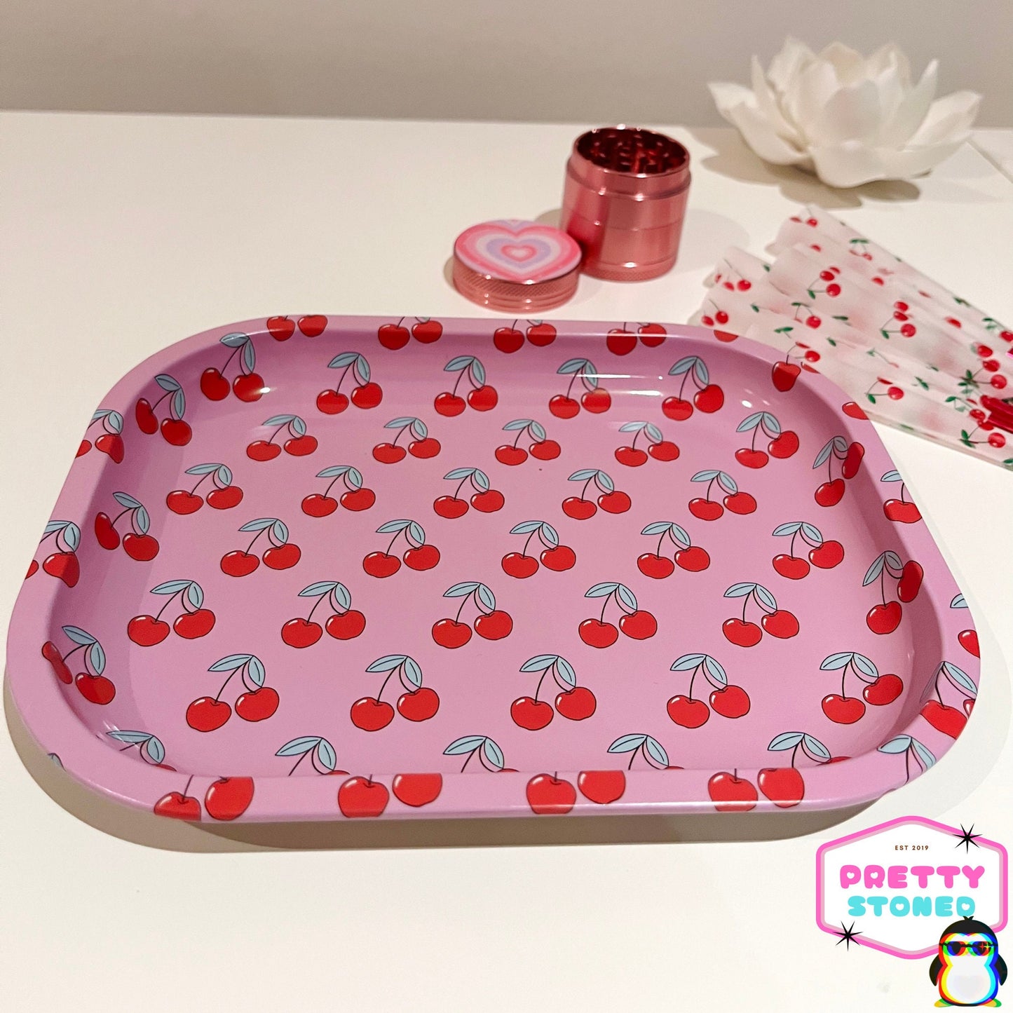 Pink Cherry Rolling Tray Set