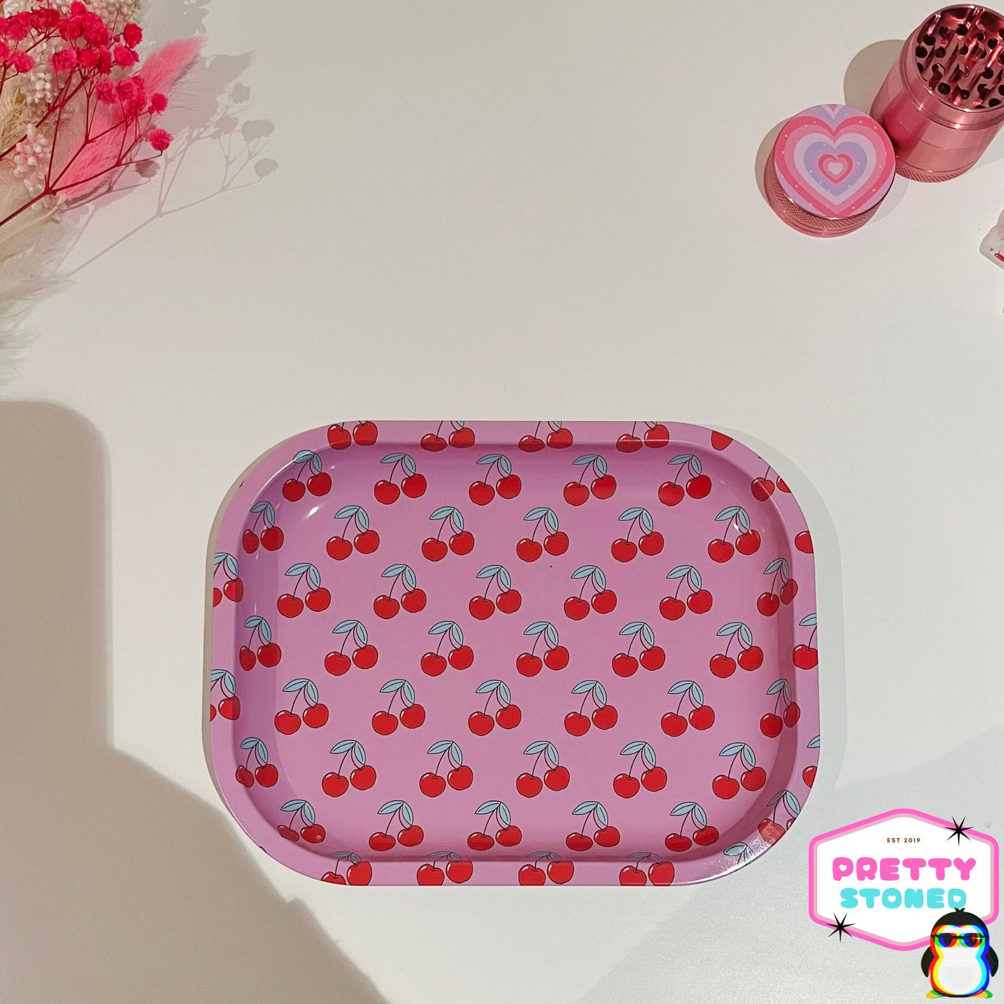 Pink Cherry Rolling Tray Set