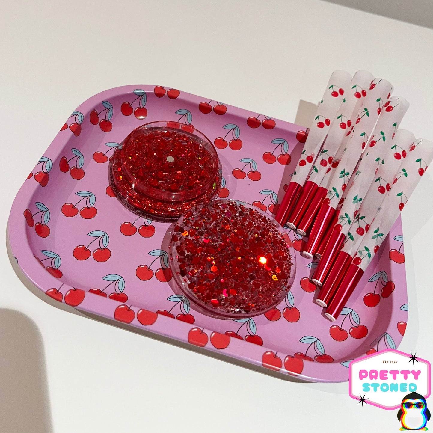 Pink Cherry Rolling Tray Set