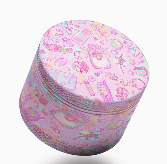 Y2K Pink Grinder Metal Magnetic Closure Four Piece Tobacco Grinder with Catcher and Scraper
